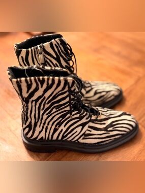 ASOS DESIGN Aniseed premium suede lace up ankle boots in zebra